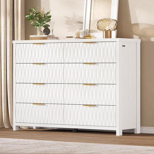 Sikaic Dresser Fluted Dresser with 8 Drawers White White / Engineered Wood / Modern