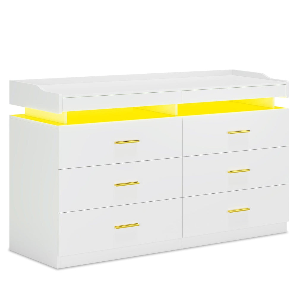 Sikaic Dresser LED Dresser with 6 Drawers White White / Engineered Wood / Modern