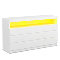 Sikaic Dresser LED Dresser with 9 No-Handle Drawers White White / Engineered Wood / Modern