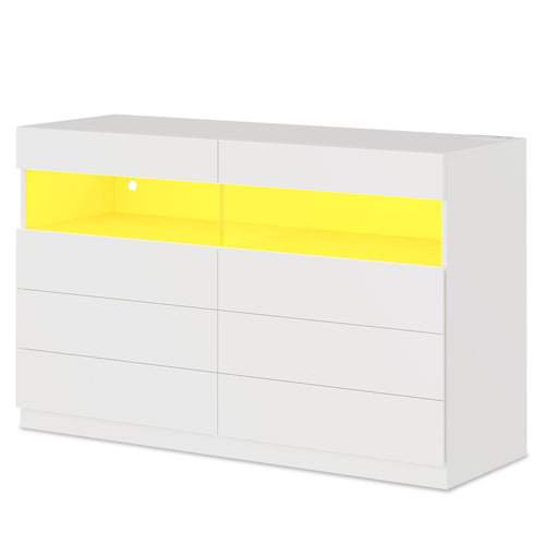 Sikaic Dresser LED Dresser with Charging Station White White / Engineered Wood / Modern