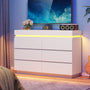 Sikaic Dresser Modern 6 Drawer Dresser with Sliding Desktop & LED Lights White White / Engineered Wood / Modern