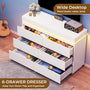 Sikaic Dresser Modern 6 Drawer Dresser with Sliding Desktop & LED Lights White White / Engineered Wood / Modern