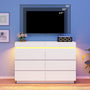 Sikaic Dresser Modern 6 Drawer Dresser with Sliding Desktop & LED Lights White White / Engineered Wood / Modern