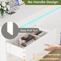 Sikaic Dresser Modern 6 Drawer Dresser with Sliding Desktop & LED Lights White White / Engineered Wood / Modern