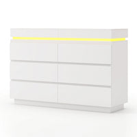 Sikaic Dresser Modern 6 Drawer Dresser with Sliding Desktop & LED Lights White White / Engineered Wood / Modern