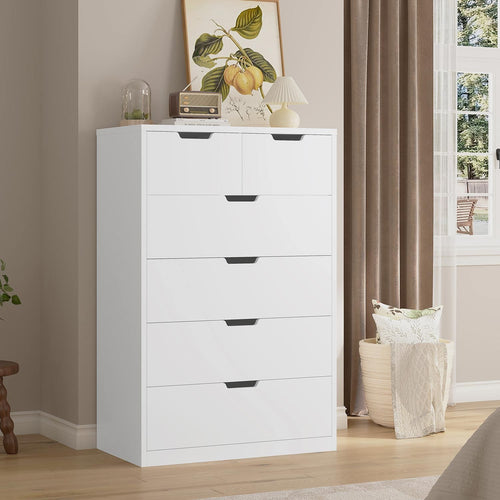 Sikaic Dresser Tall Dresser with 6 Drawers White White / Engineered Wood / Modern