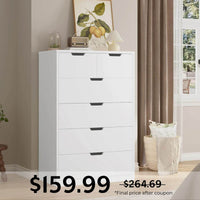 Sikaic Dresser Tall Dresser with 6 Drawers White White / Engineered Wood / Modern