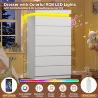 Sikaic Dresser Tall Dresser with LED Light and 6 Drawers White White / Engineered Wood / Modern