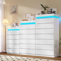 Sikaic Dresser Tall Dresser with LED Light and 6 Drawers White White / Engineered Wood / Modern