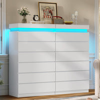 Sikaic Dresser Tall Dresser with LED Light and 6 Drawers White White / Engineered Wood / Modern