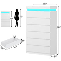 Sikaic Dresser Tall Dresser with LED Light and 6 Drawers White White / Engineered Wood / Modern