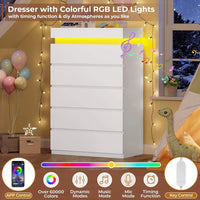 Sikaic Dresser Tall Dresser with LED Light White White / Engineered Wood / Modern