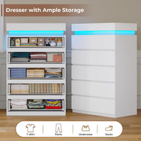 Sikaic Dresser Tall Dresser with LED Light White White / Engineered Wood / Modern