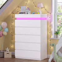 Sikaic Dresser Tall Dresser with LED Light White White / Engineered Wood / Modern