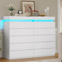 Sikaic Dresser Tall Dresser with LED Light White White / Engineered Wood / Modern