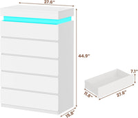 Sikaic Dresser Tall Dresser with LED Light White White / Engineered Wood / Modern