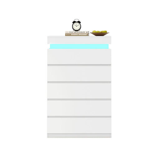 Sikaic Dresser Tall Dresser with LED Light White White / Engineered Wood / Modern