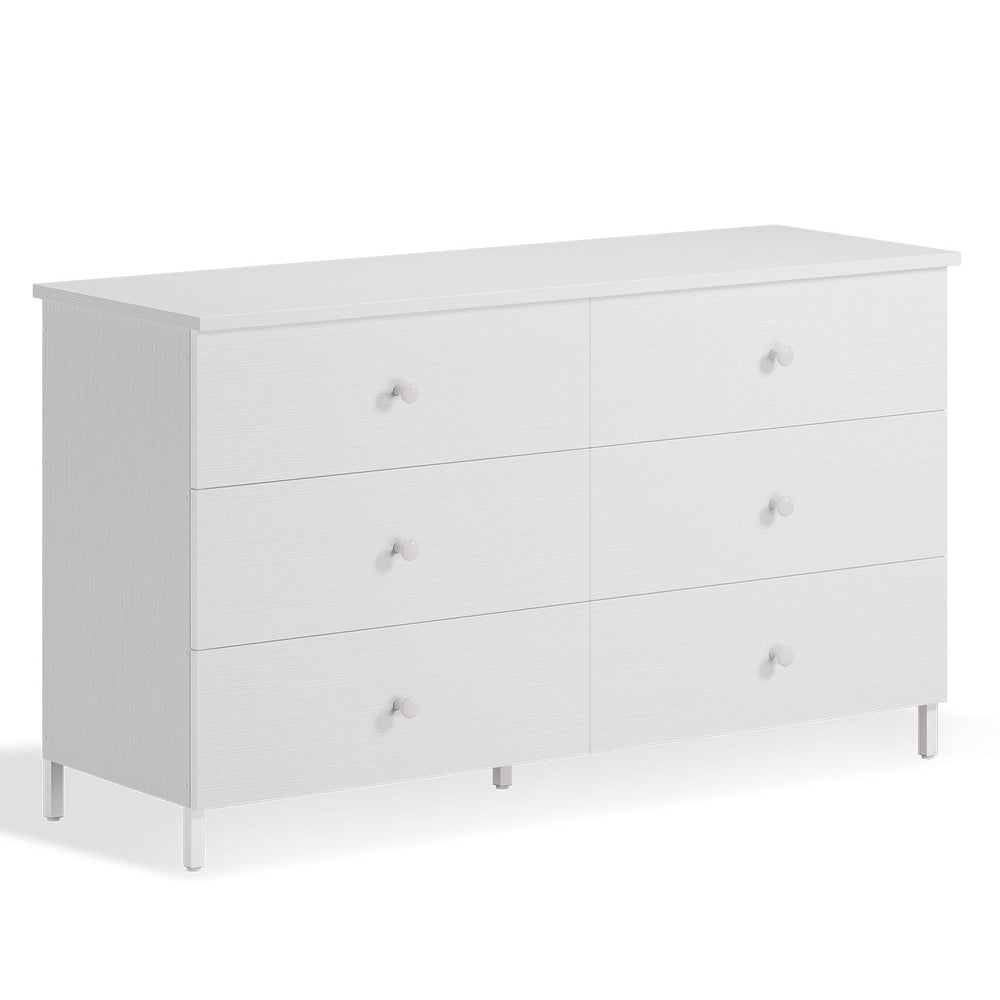 Sikaic Dresser 6 Drawers Dresser with Heavy Sturdy Steel Frame White White / Modern