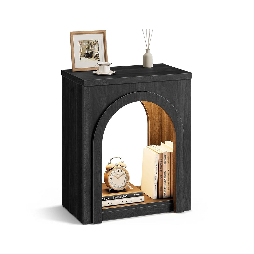 Sikaic End Table Sikaic Arched End Table with LED Lighting Matte Black Black / Engineered Wood / Modern