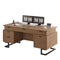 Sikaic Executive Desk Charging Station Large Home Office Desks & U-Shaped Legs Brown Brown / Engineered Wood / Modern