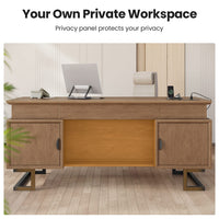 Sikaic Executive Desk Charging Station Large Home Office Desks & U-Shaped Legs Brown Brown / Engineered Wood / Modern