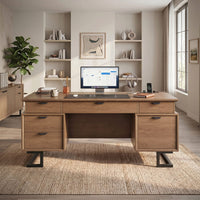 Sikaic Executive Desk Charging Station Large Home Office Desks & U-Shaped Legs Brown Brown / Engineered Wood / Modern