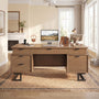 Sikaic Executive Desk Charging Station Large Home Office Desks & U-Shaped Legs Brown Brown / Engineered Wood / Modern