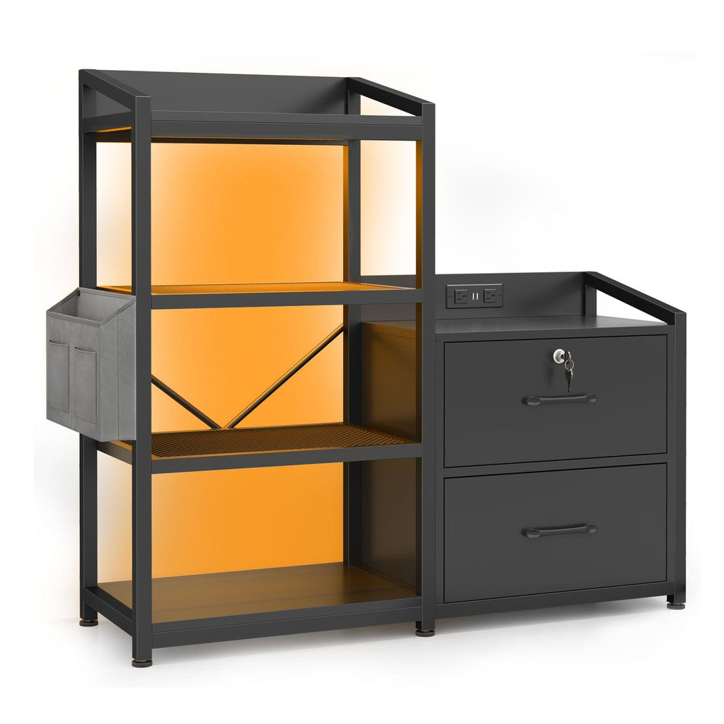 35.4 in LED File Cabinet with Power Strip Black