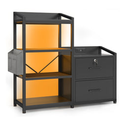 Sikaic File Cabinet 35.4 Inches LED File Cabinet Black Black / Engineered Wood / Industrial