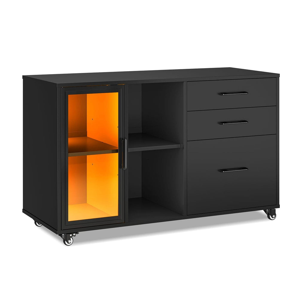 Sikaic File Cabinet 39.4 Inches Mobile File Cabinet with 3 Drawers Black Black / Engineered Wood / Modern