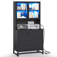 Sikaic File Cabinet File Cabinet with Bookshelf Black Black / Engineered Wood / Modern