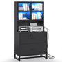 Sikaic File Cabinet File Cabinet with Bookshelf Black Black / Engineered Wood / Modern