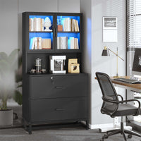 Sikaic File Cabinet File Cabinet with Bookshelf Black Black / Engineered Wood / Modern