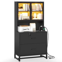 Sikaic File Cabinet File Cabinet with Bookshelf Black Black / Engineered Wood / Modern