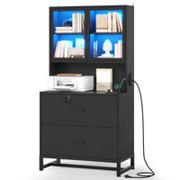 Sikaic File Cabinet File Cabinet with Bookshelf Black Black / Engineered Wood / Modern