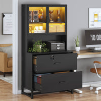 Sikaic File Cabinet File Cabinet with Bookshelf Black Black / Engineered Wood / Modern
