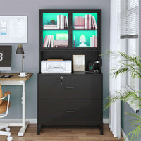 Sikaic File Cabinet File Cabinet with Bookshelf Black Black / Engineered Wood / Modern
