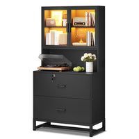 Sikaic File Cabinet File Cabinet with Bookshelf Black Black / Engineered Wood / Modern