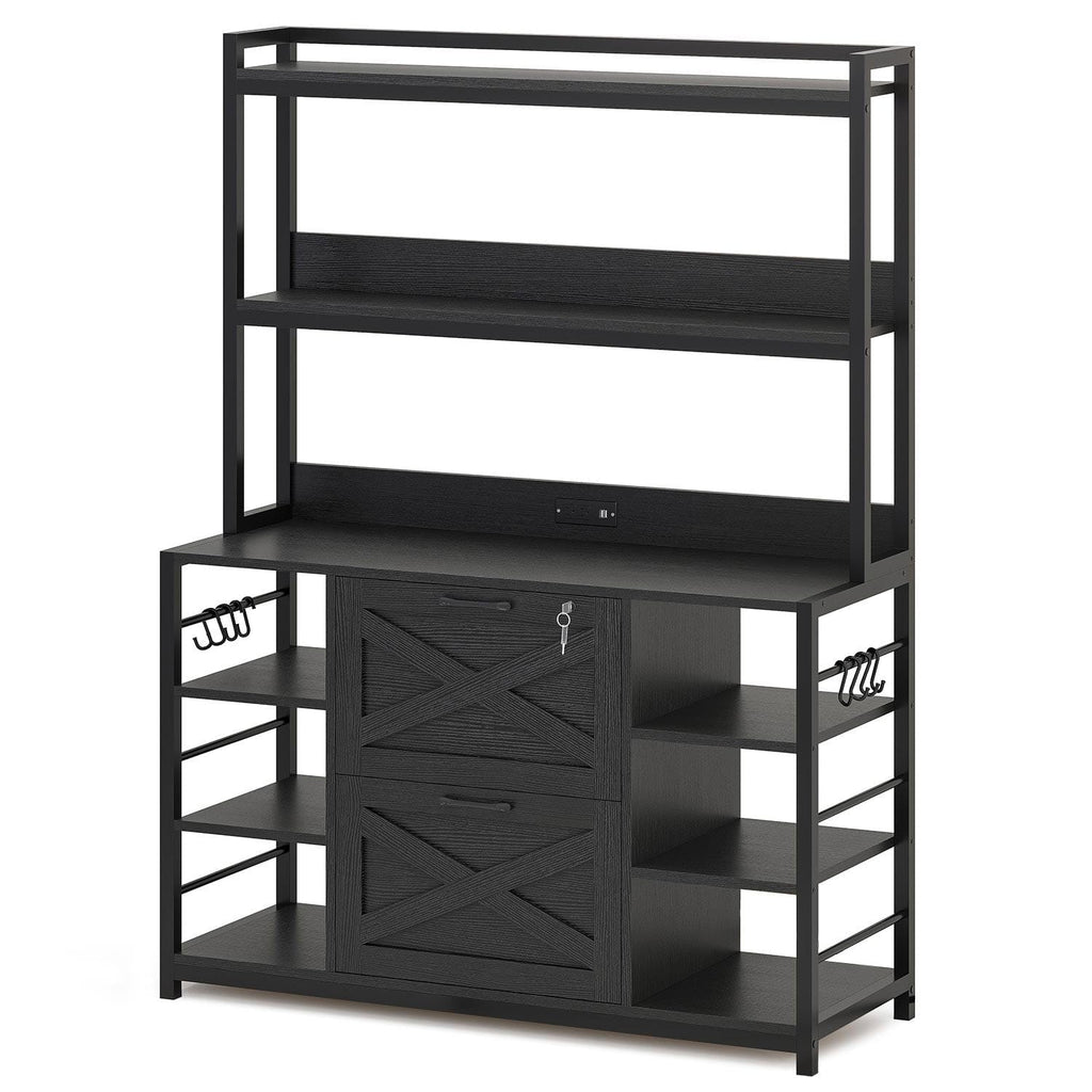 File Cabinet with Lock Outlets Storage Shelf Black