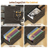 Sikaic File Cabinet Vertical File Cabinet with Lock and Charging Station & Printer Stand Open Storage Shelf for Home Office Black Black / Engineered Wood / Modern