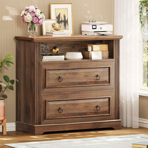 Sikaic File Cabinet File Cabinet with Printer Stand and 2 Drawers Brown Brown / Engineered Wood / Farmhouse