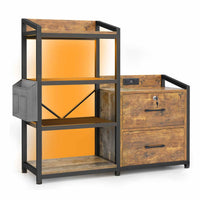 Sikaic File Cabinet 35.4 inches LED File Cabinet Brown Brown / Engineered Wood / Industrial