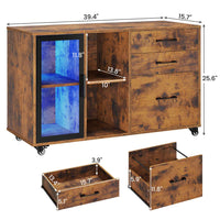 Sikaic File Cabinet 39.4 Inches Wide Mobile File Cabinet with LED Lights and 3 Drawers & Locking Wheels Brown Brown / Engineered Wood / Modern