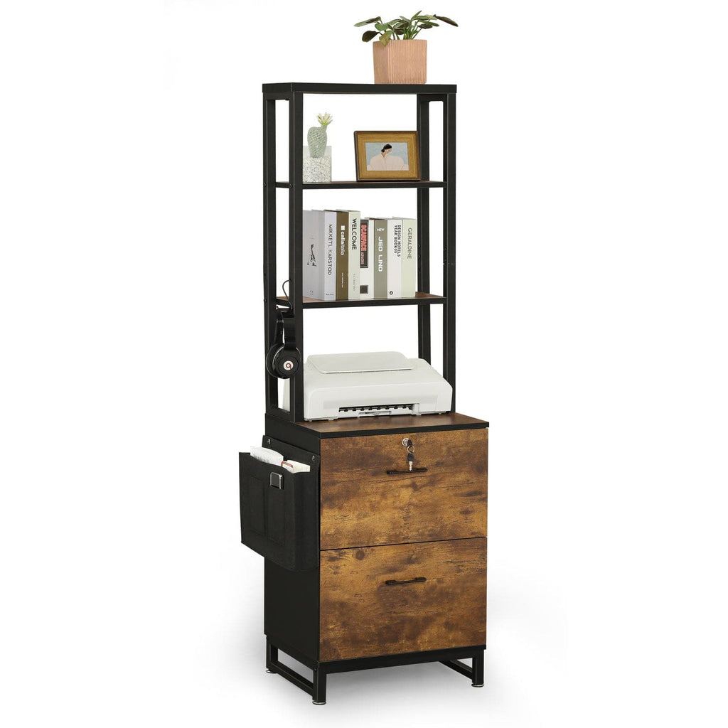 File Cabinet with Lock Storage Open Shelf Hook Brown