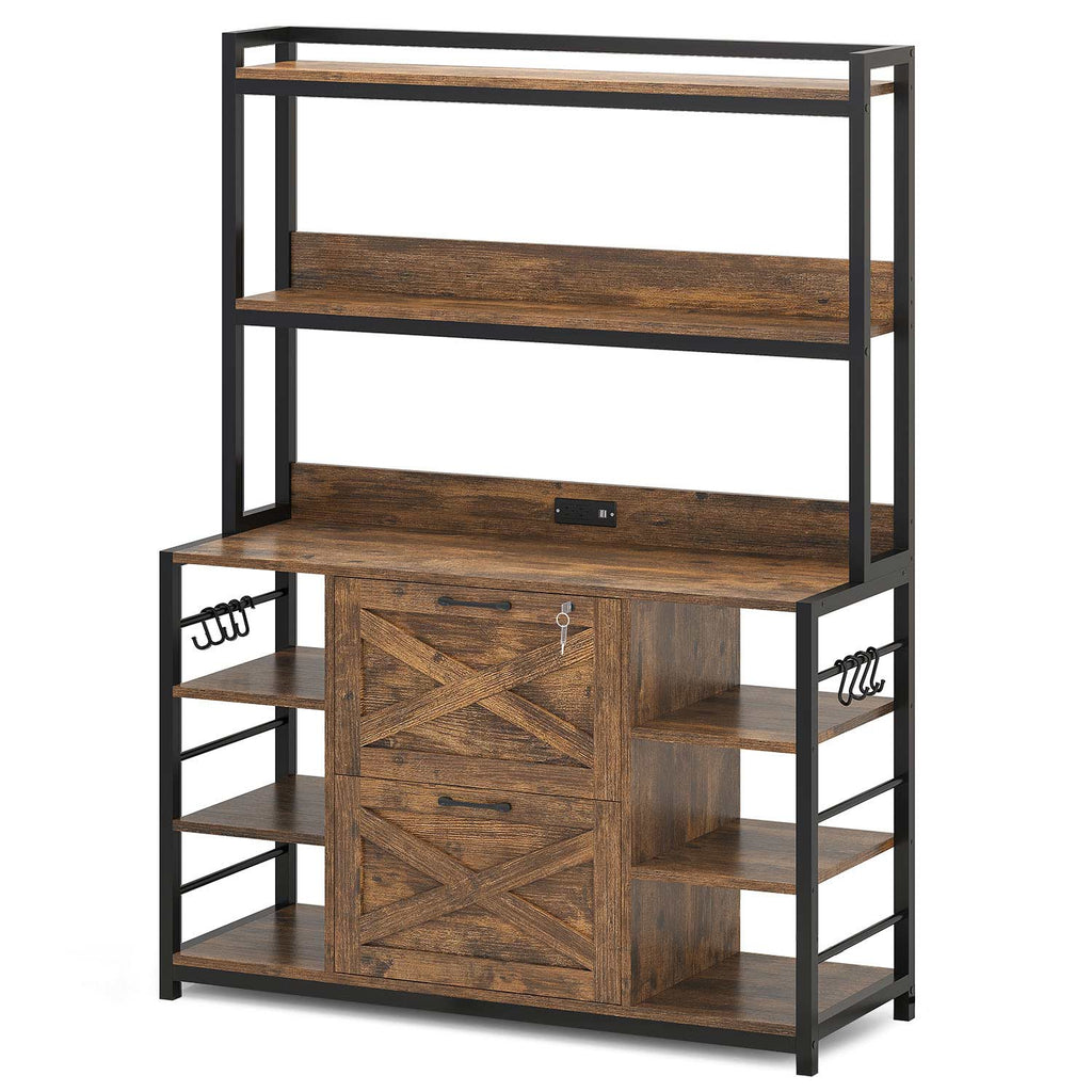 File Cabinet with Lock Outlets Storage Shelf Brown