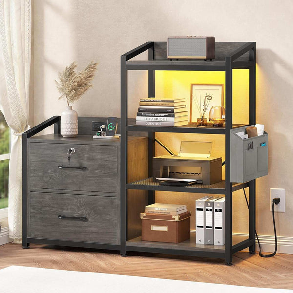 Led File Sikaic 35.4 in LED File Cabinet with Power Strip Grey