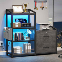 Sikaic File Cabinet 35.4 inches LED File Cabinet with Power Strip and Open Shelf Grey Grey / Engineered Wood / Modern