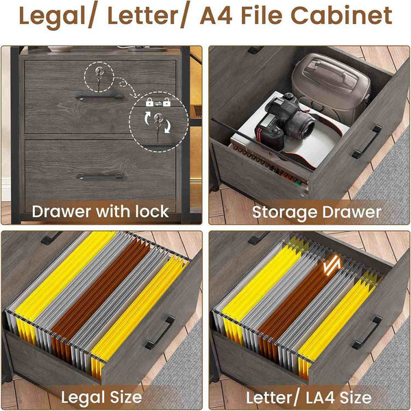 Led File Sikaic 35.4 in LED File Cabinet with Power Strip Grey