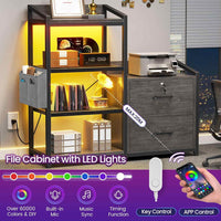 Sikaic File Cabinet 35.4 inches LED File Cabinet with Power Strip and Open Shelf Grey Grey / Engineered Wood / Modern