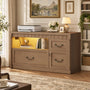 Sikaic File Cabinet 3 Drawer Lateral File Cabinet with Lock Charging Station and LED Light Walnut Walnut / Engineered Wood / Farmhouse